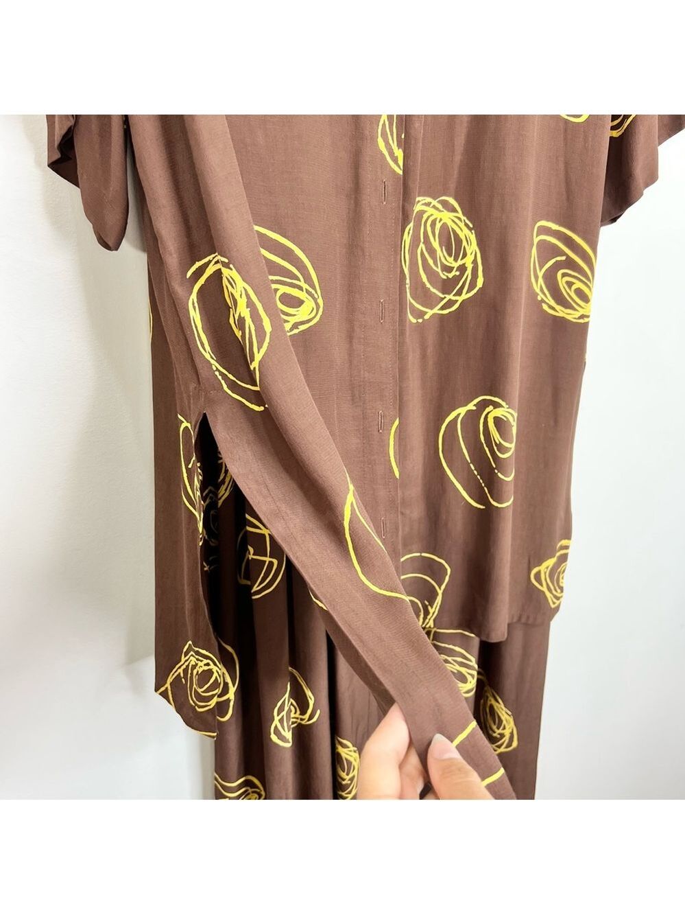 Kaliyana Artwear Ottawa brown yellow abstract floral skirt jacket top 3 pc set M - Picture 10 of 17